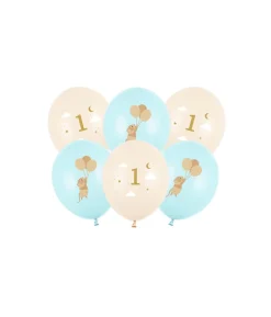 Ballonbuket 1år lyseblå mus, 6 stk
