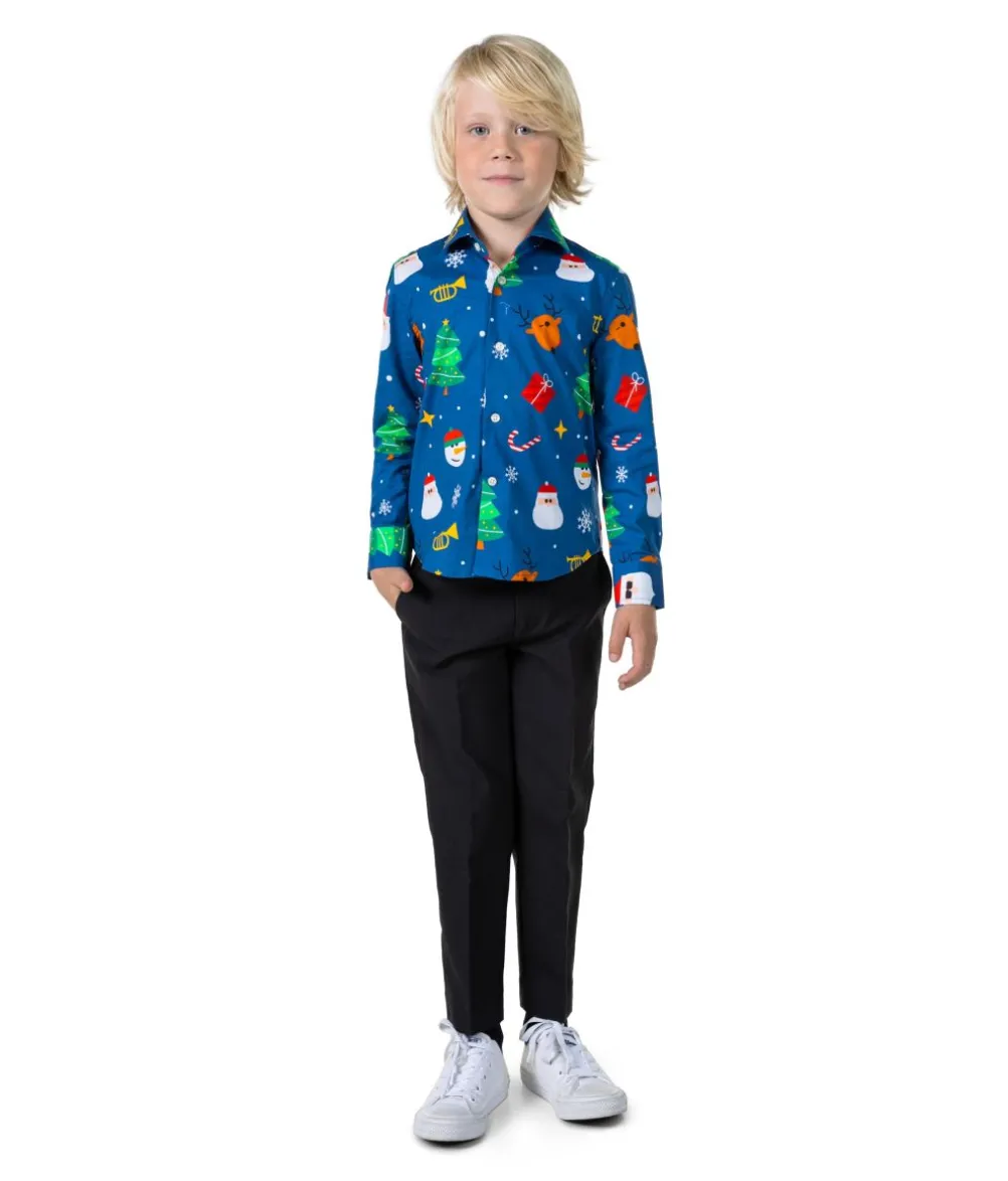 Blå juleskjorte til drenge
