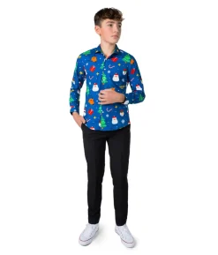 Blå juleskjorte til teens