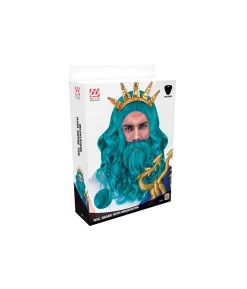 Blå Neptun paryk og skæg