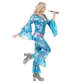 Blåt 70er disko jumpsuit