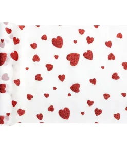 Bordløber med røde glimmer hjerter, 28 cm x 3 m