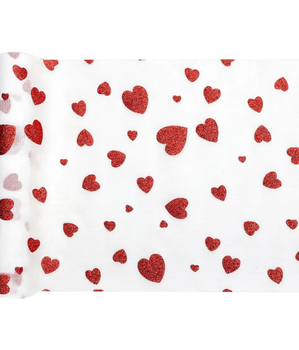 Bordløber med røde glimmer hjerter, 28 cm x 3 m