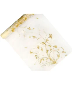 Creme Organza med guldmønster