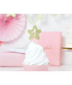 Cupcake pynt '1' Stjerne guld