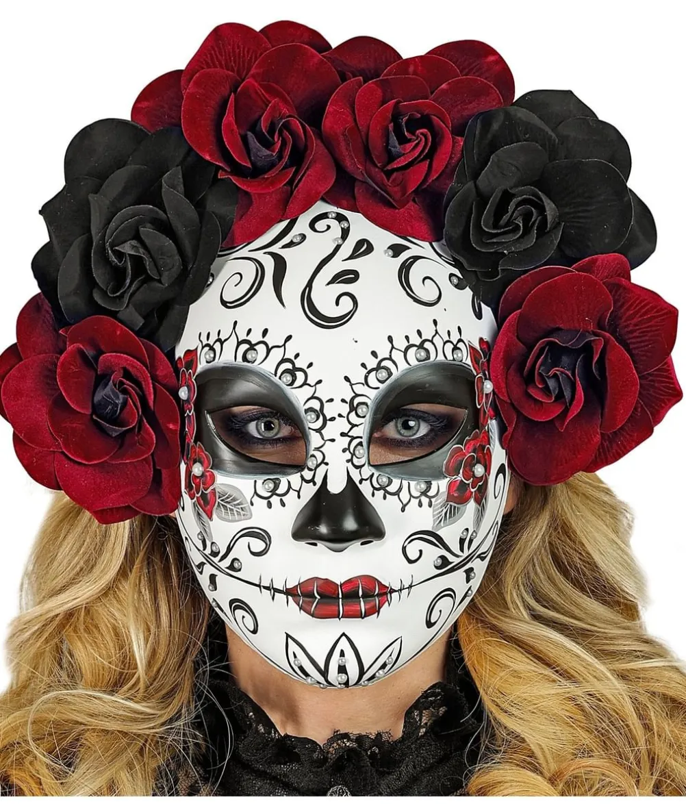 De dødes dag halvmaske med blomster