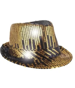 Fedora hat med pailletter, guld og sort