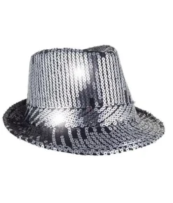 Fedora hat med pailletter, sølv og sort