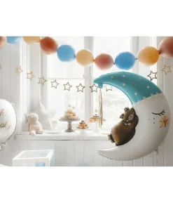 Folieballon bamse på måne, blå