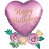 Folieballon Happy Birthday hjerte med blomster
