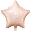 Folieballon Happy Birthday, lys pudder pink stjerne