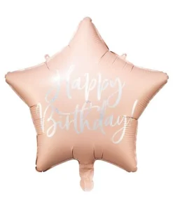 Folieballon Happy Birthday, lys pudder pink stjerne