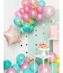 Folieballon Happy Birthday, lys pudder pink stjerne