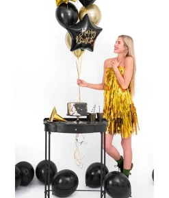 Folieballon Happy Birthday, sort stjerne