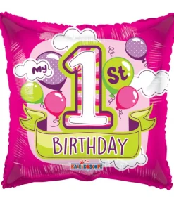 Folieballon 1 år, pink firkantet