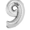 Folie tal ballon 9 sølv, 80 cm
