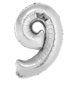 Folie tal ballon 9 sølv, 80 cm