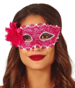Fuchsia halvmaske med blomst