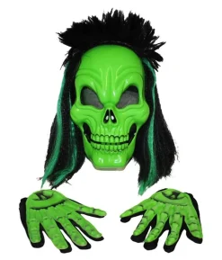 Grøn kraniemaske med handsker