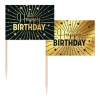 Guld og sort Happy Birthday kageflag, 50 stk