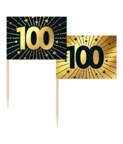 Guld og sort kageflag 100, 50 stk