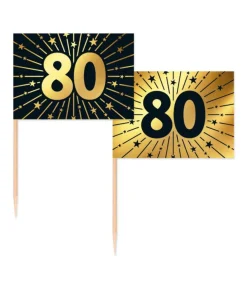 Guld og sort kageflag 80, 50 stk