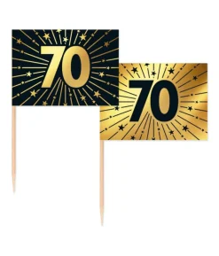 Guld og sort kageflag 70, 50 stk