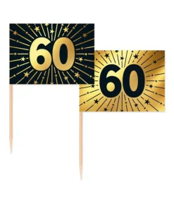 Guld og sort kageflag 60, 50 stk