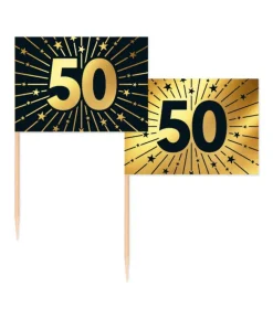 Guld og sort kageflag 50, 50 stk