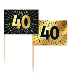 Guld og sort kageflag 40, 50 stk