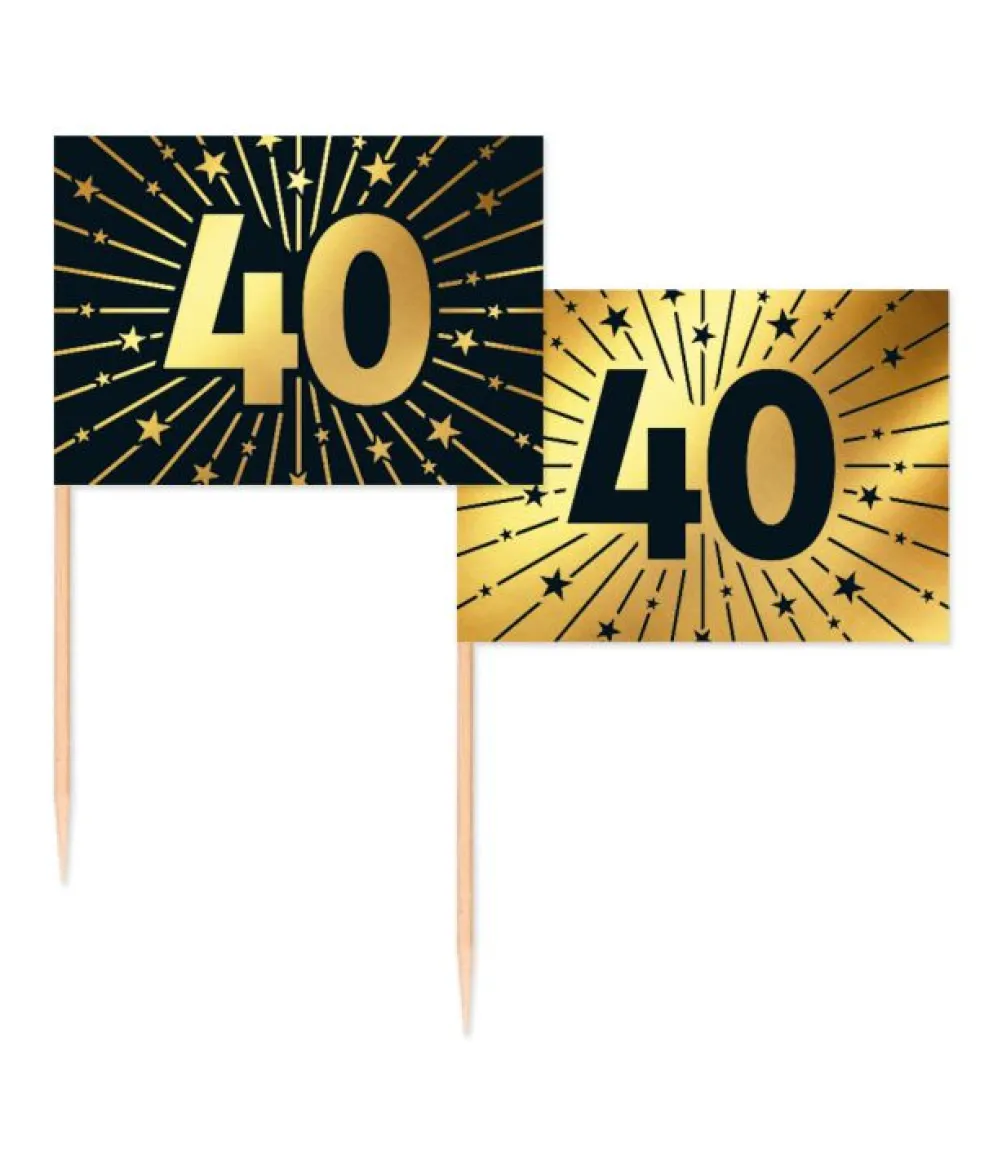 Guld og sort kageflag 40, 50 stk