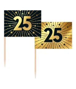 Guld og sort kageflag 25, 50 stk