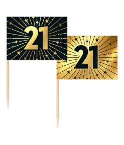 Guld og sort kageflag 21, 50 stk