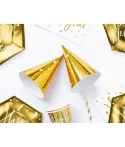 Guld partyhatte, 6 stk.
