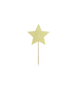 Guld stjerne kagepynt, 6 stk