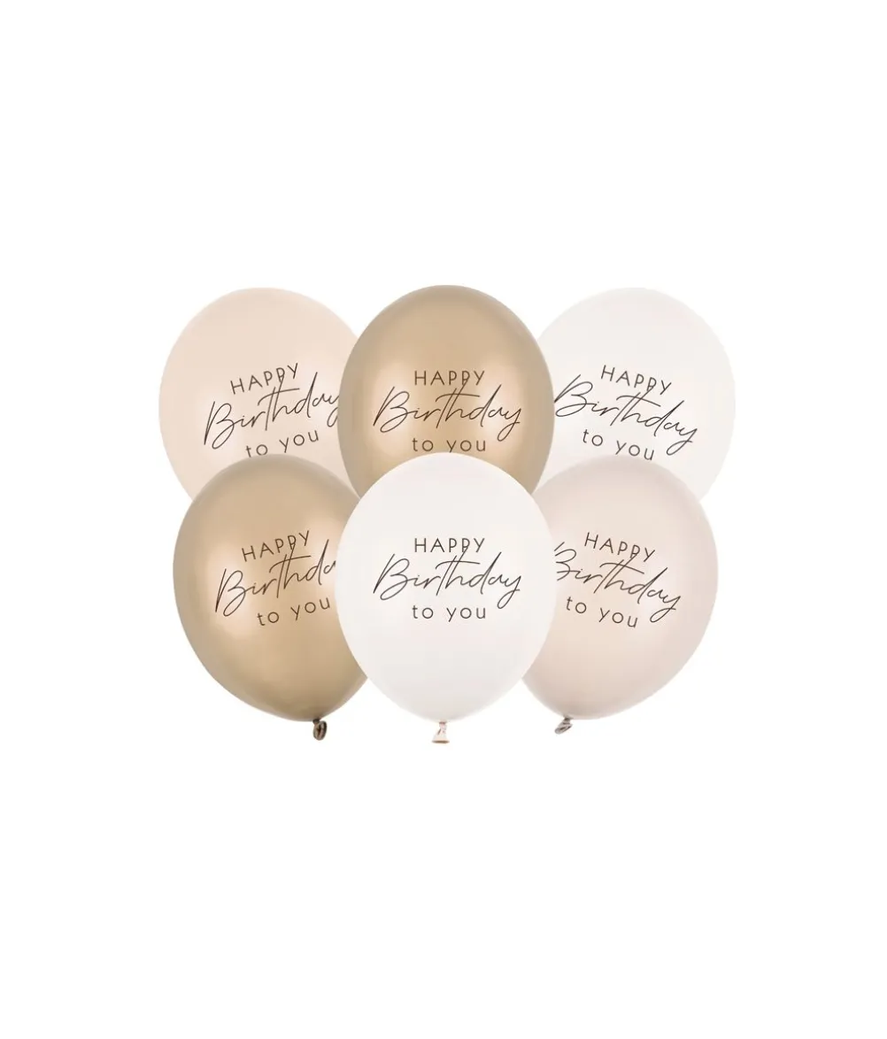 Happy Birthbay balloner beige mix, 6 stk