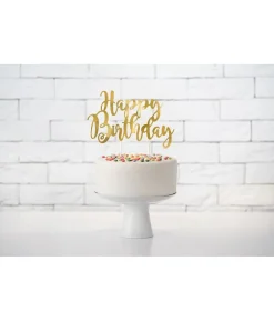 Happy Birthday kagepynt, guld
