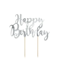 Happy Birthday kagepynt, sølv