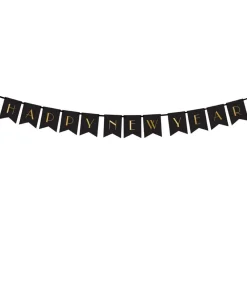 Happy New Year guirlande, sort og guld