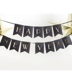 Happy New Year guirlande, sort og guld