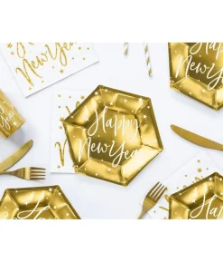 Happy New Year tallerkner, guld
