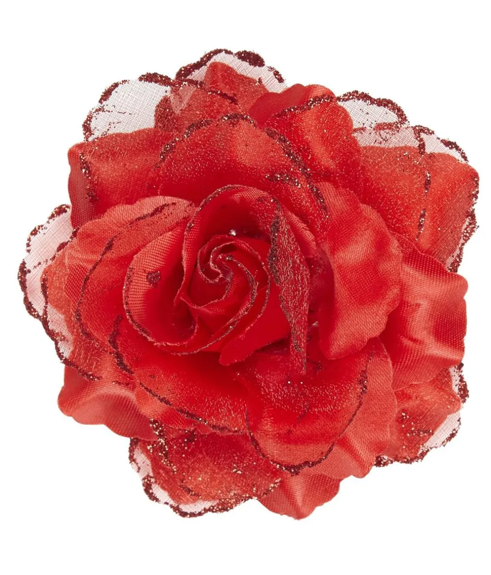 Hårklips med rød rose