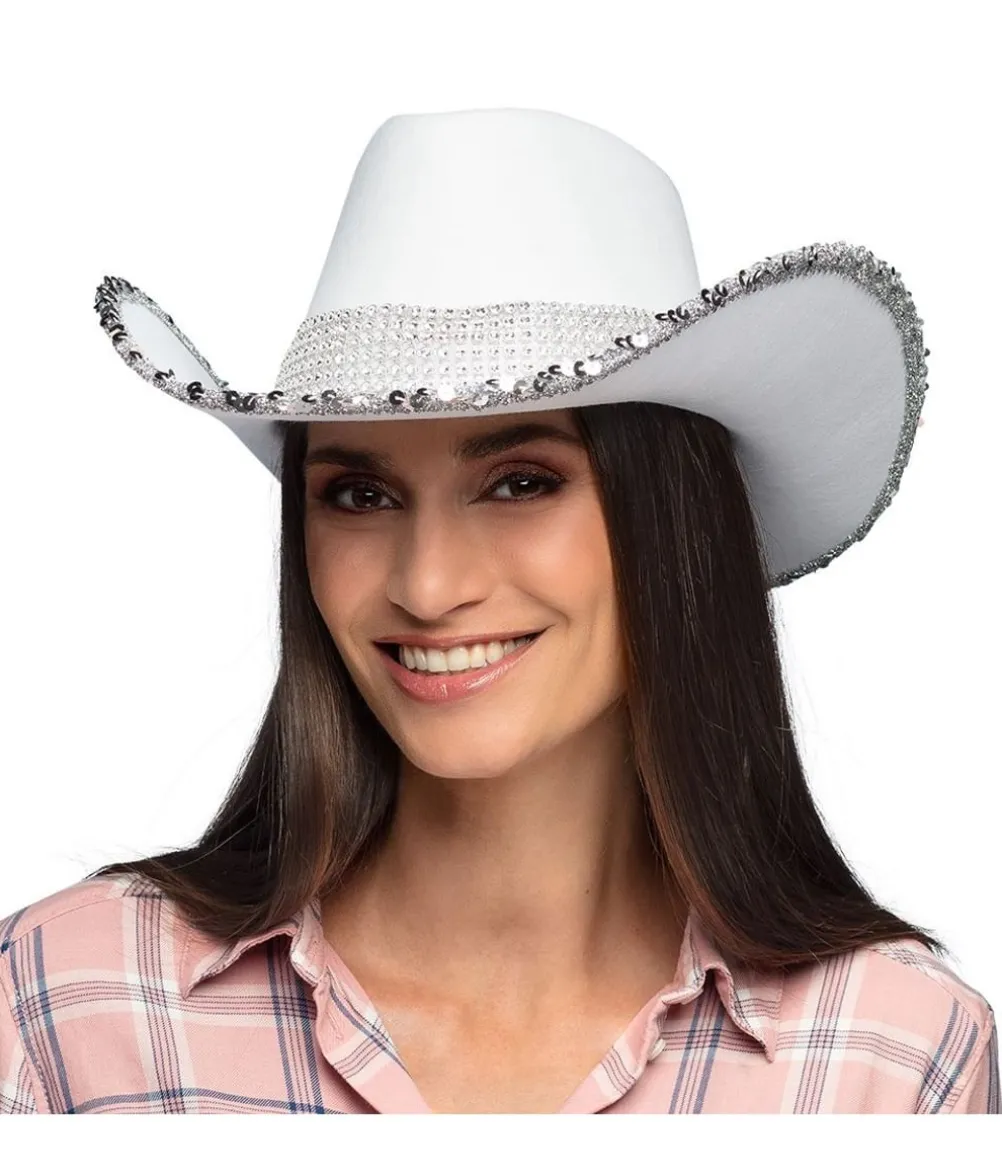 Hvid Cowboyhat med pailletter