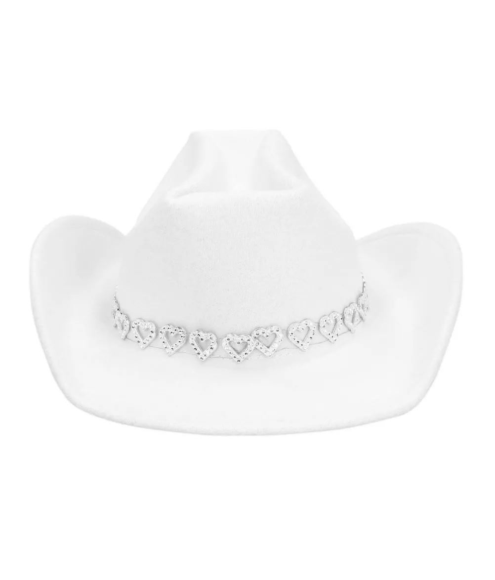 Hvid cowboyhat med sølv hjerter