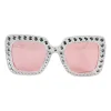 Hvide bling bling briller med pink glas