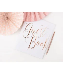 Hvid gæstebog med rose gold skrift