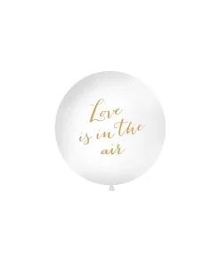 Hvid kæmpe ballon LOVE IS IN THE AIR, guld