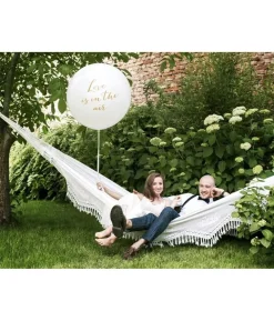 Hvid kæmpe ballon LOVE IS IN THE AIR, guld
