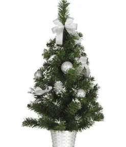 Juletræ med sne og sølvpynt, 60 cm