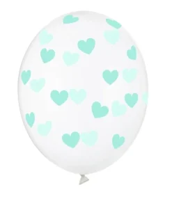 Klare balloner med mint hjerter